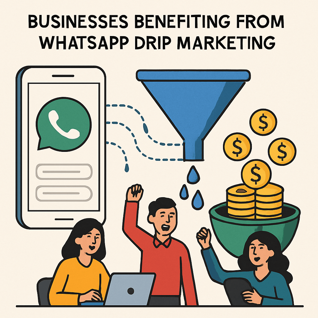 Illustration showing businesses benefiting from WhatsApp drip marketing